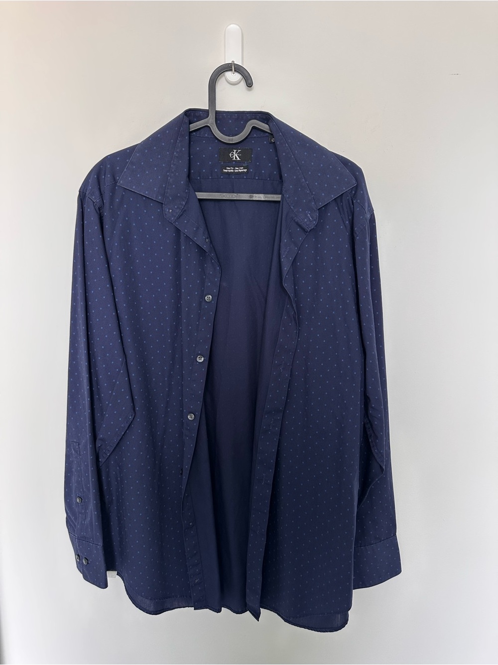 Calvin Klein Men's Navy Blue Microdot Dress Shirt